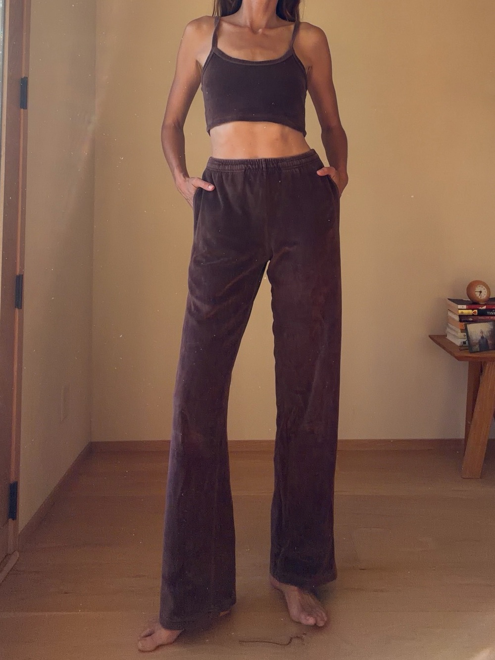 Women's Chocolate Brown Velour Lounge Pants SET